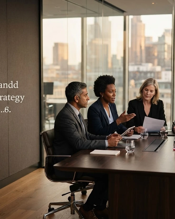 Senior executives collaborating around a modern conference table