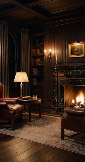 A quiet, dimly lit private lounge