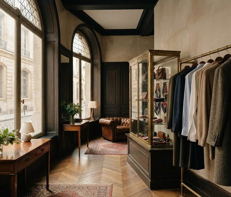 A luxury fashion boutique atelier interior