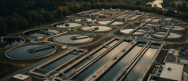 Aerial view of a water treatment plant
