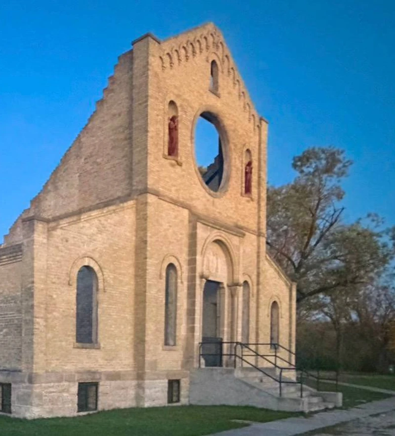 The stone Trappist Monastery ruins at dusk