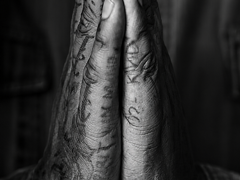 Hands pressed together in a gesture of prayer and gratitude