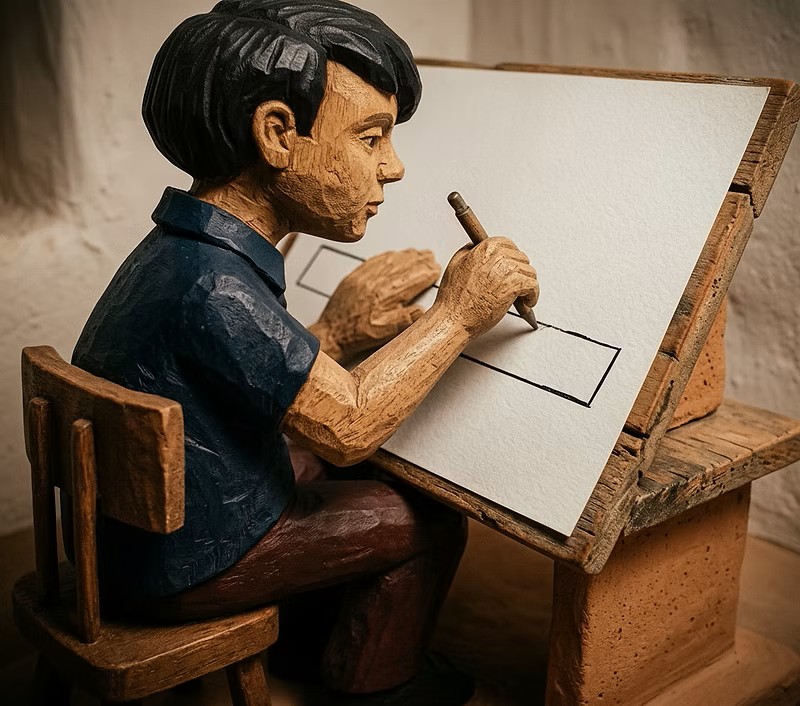 Artisan hands painting turquoise geometric patterns on a clay lamp base