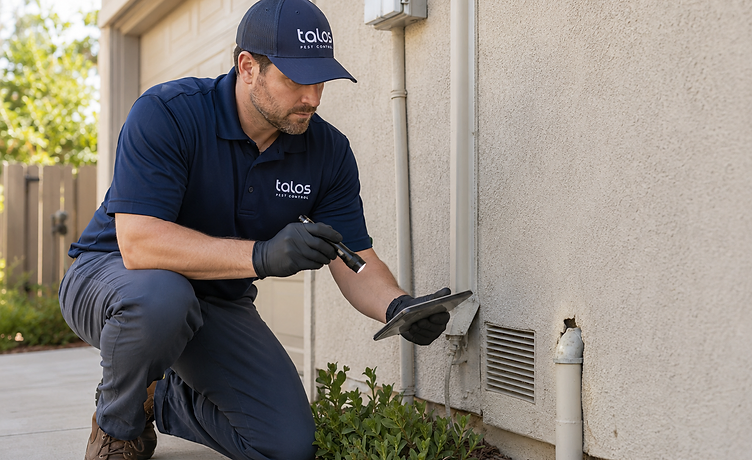 Talos specialist inspecting a San Diego home for rodent activity