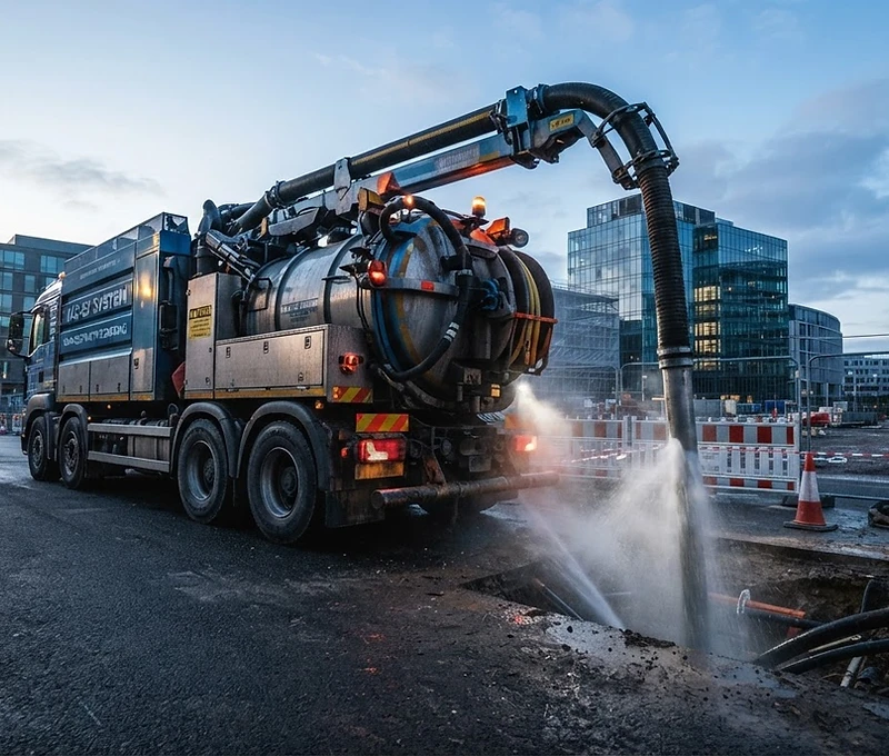 Stroud Plant Hire vacuum excavation truck on a civil work site