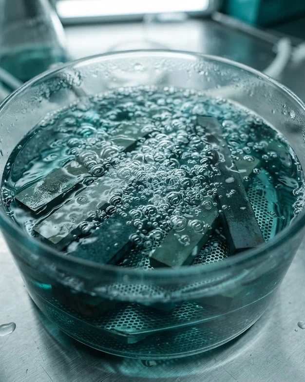 Sharpening stones submerged in bubbling coolant