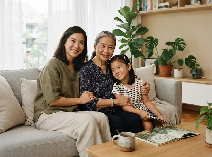 A family sharing a calm, healthy moment together