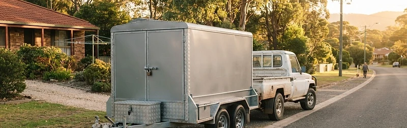 Work trailer parked on a residential street