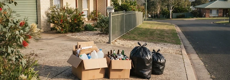 Bulky household rubbish and old furniture collected for removal in an Albury driveway