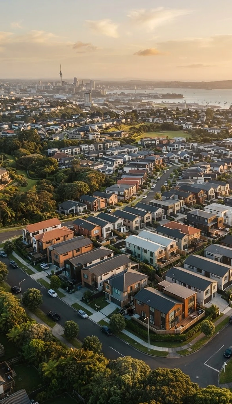 Housing development at golden hour