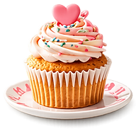 A cupcake with pink frosting on a plate