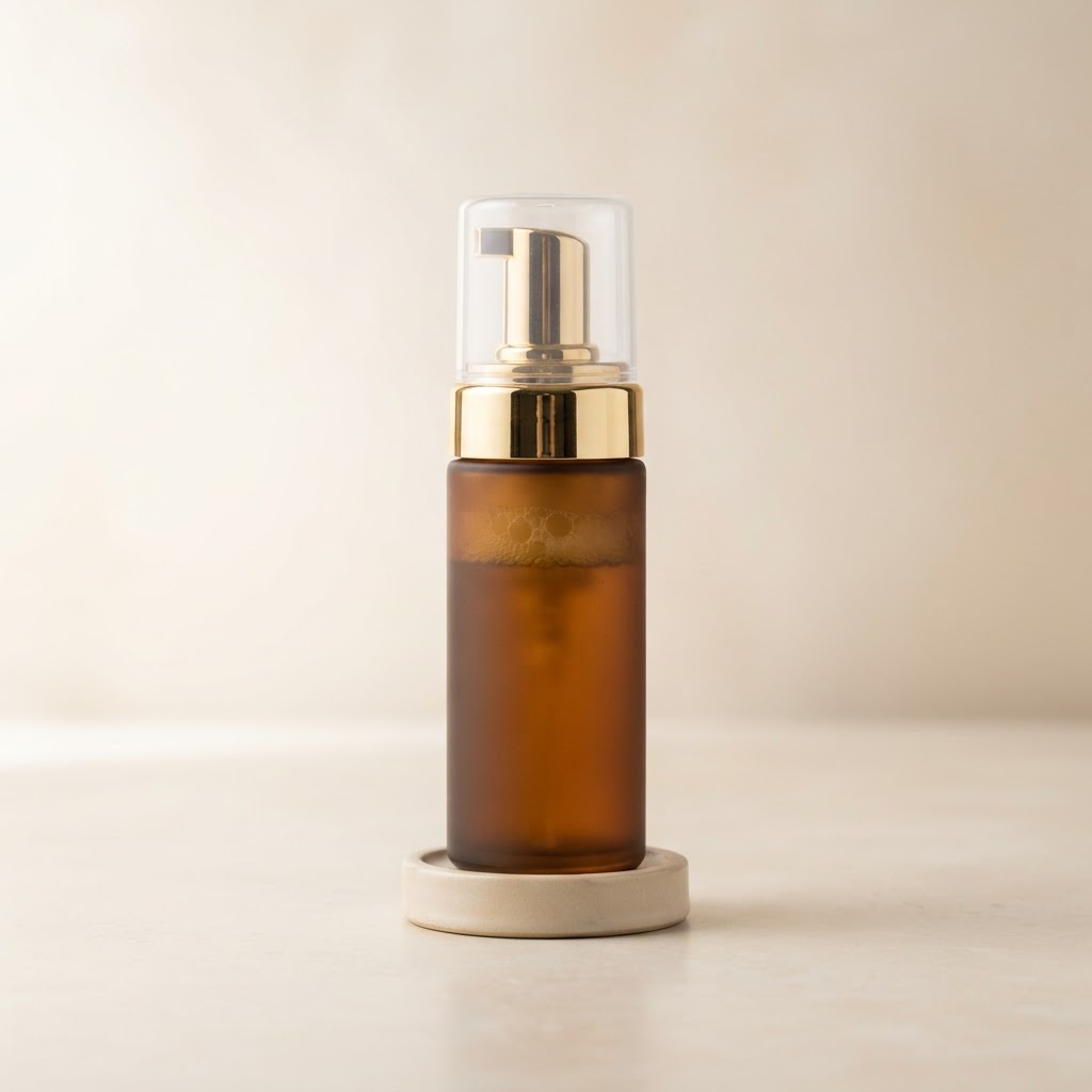 Amber Glass Bottle with Foam Pump and Clear Cap