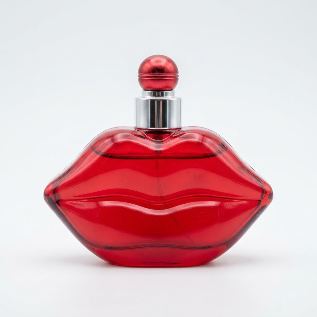 Lip-Shaped Red Glass Perfume Bottle with Red Ball Cap