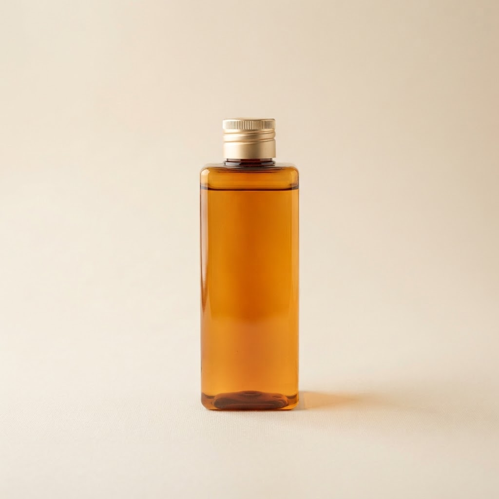 Rectangular Amber PET Bottle with Gold Screw Cap