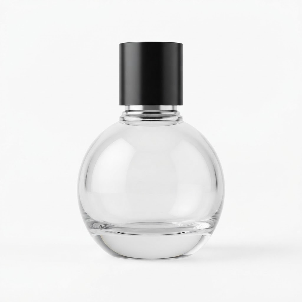 T6651 Round Clear Glass Perfume Bottle with Black Cap