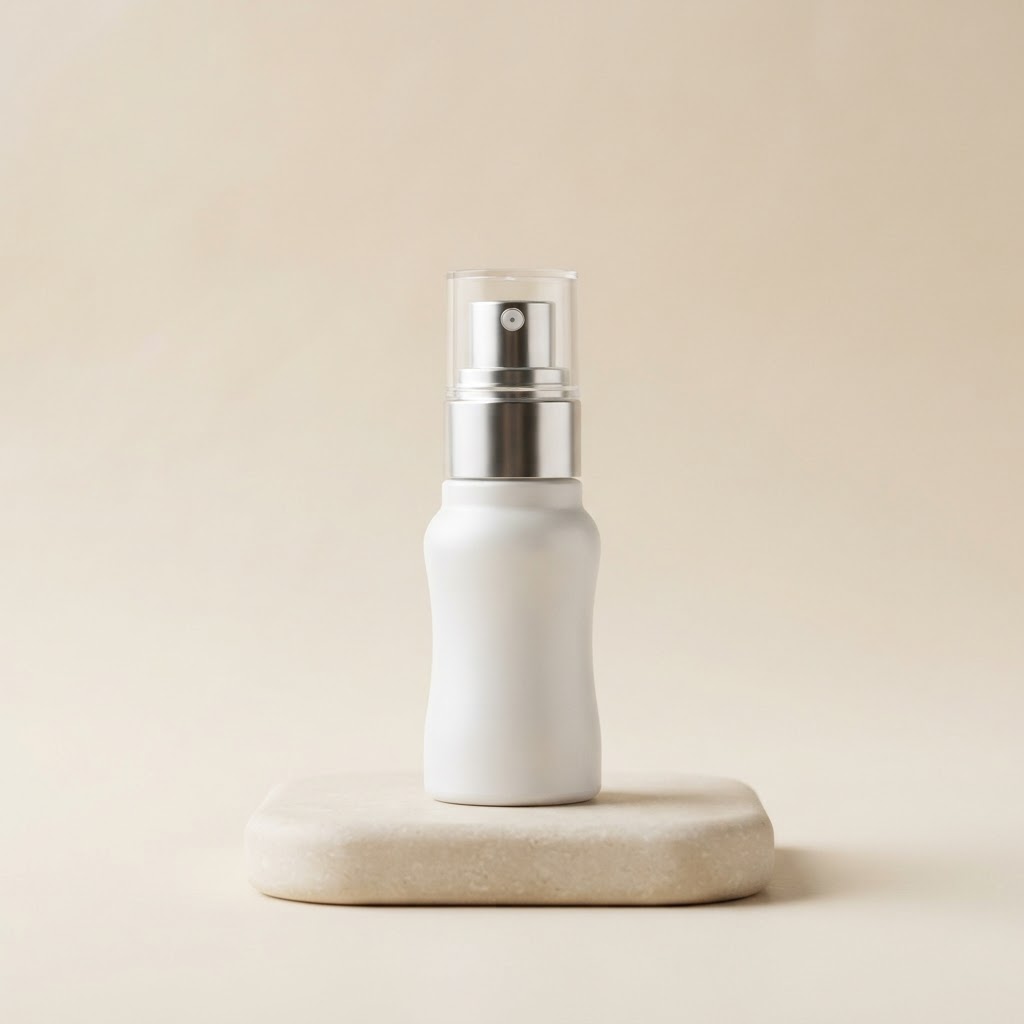 Small Round White Airless Pump Bottle with Silver Collar