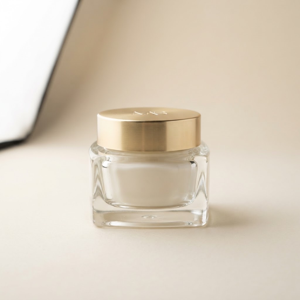 Square Clear Glass Cosmetic Jar with Gold Lid