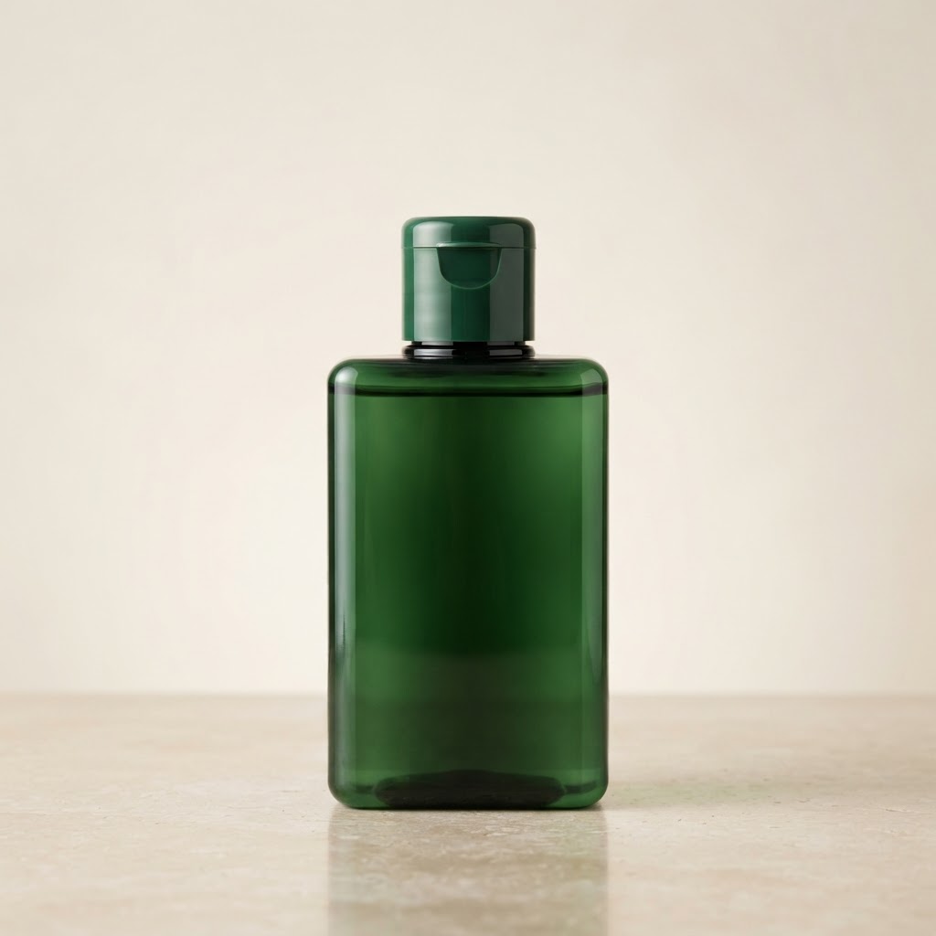 Square Green PET Bottle with Flip-Top Cap