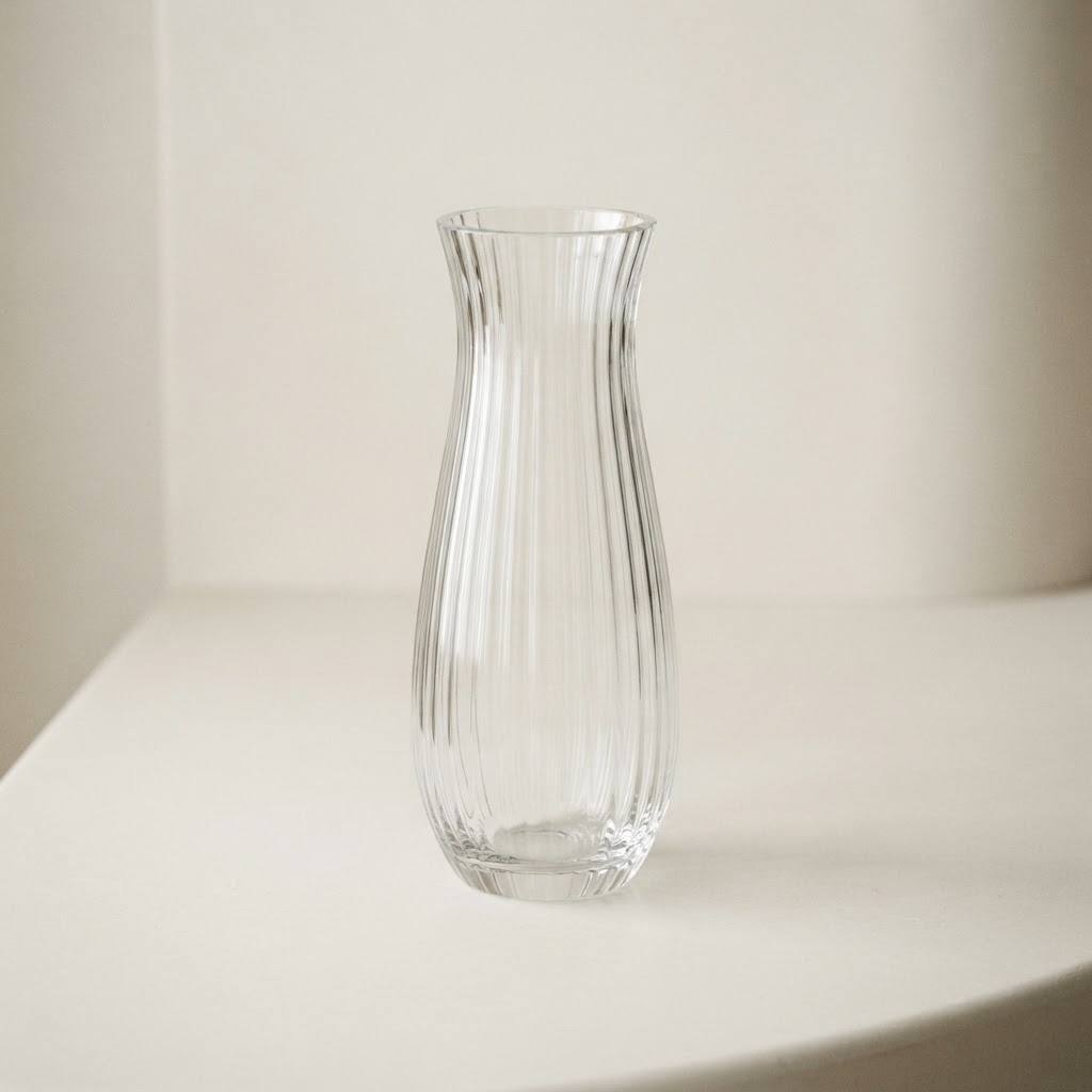 Tall Ribbed Clear Glass Vase