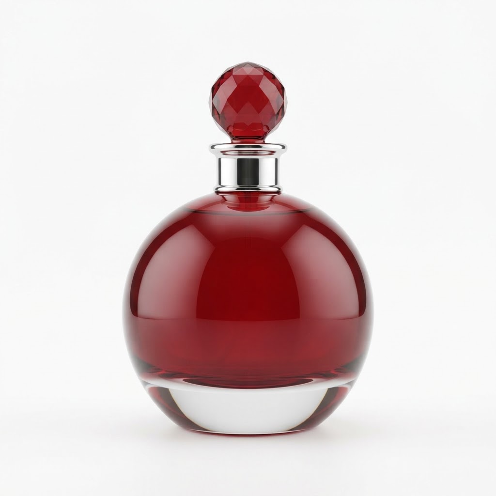 T6623 100ml Round Red Glass Perfume Bottle with Jewel Cap