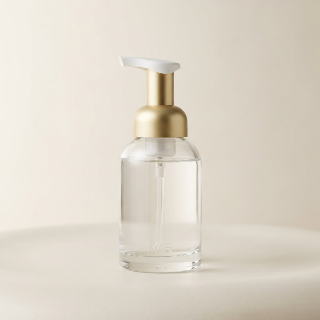 Round Glass Bottle with Gold Foam Pump