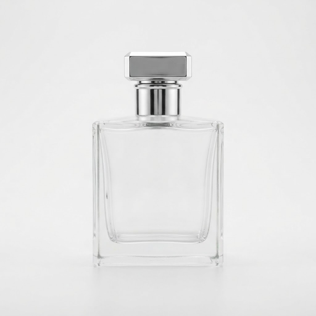 T6652 Square Clear Glass Perfume Bottle with Silver Cap