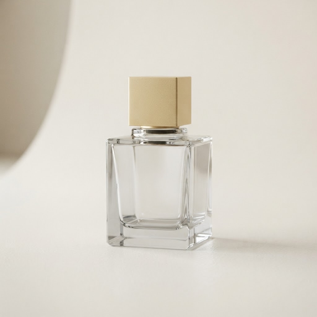 Square Clear Glass Perfume Bottle with Gold Cap