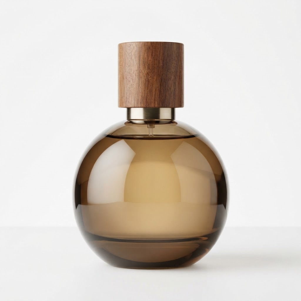 T6620 Round Amber Glass Perfume Bottle with Wood Cap