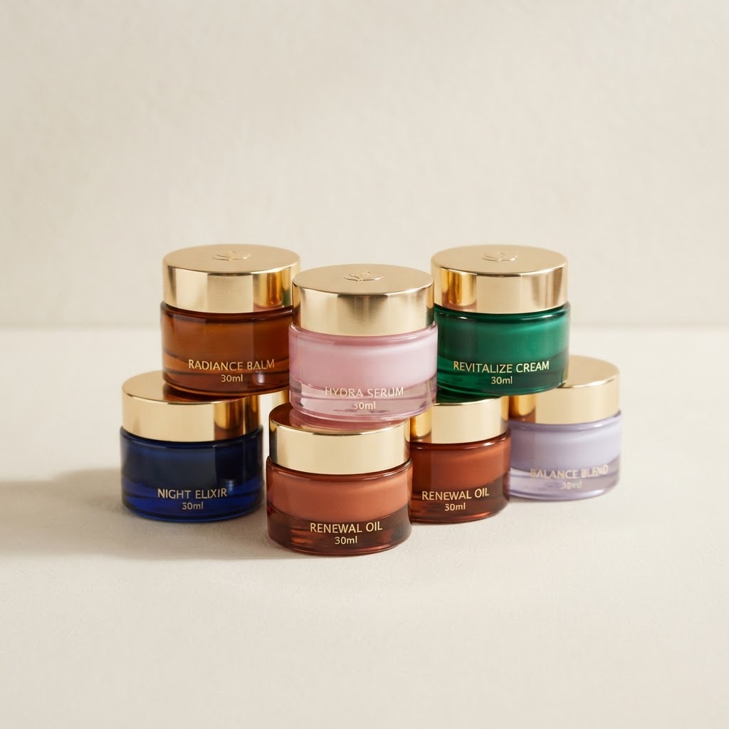 30ml Round Glass Cosmetic Jar Set with Gold Lids
