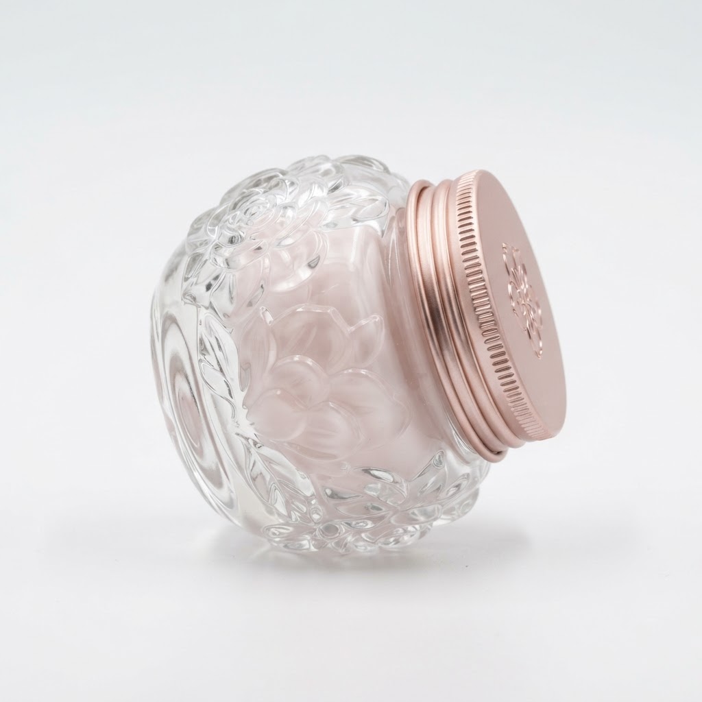 280ml Floral Embossed Glass Cosmetic Jar with Rose Gold Lid
