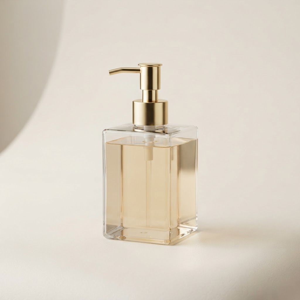 Square Clear PETG Pump Bottle with Gold Dispenser