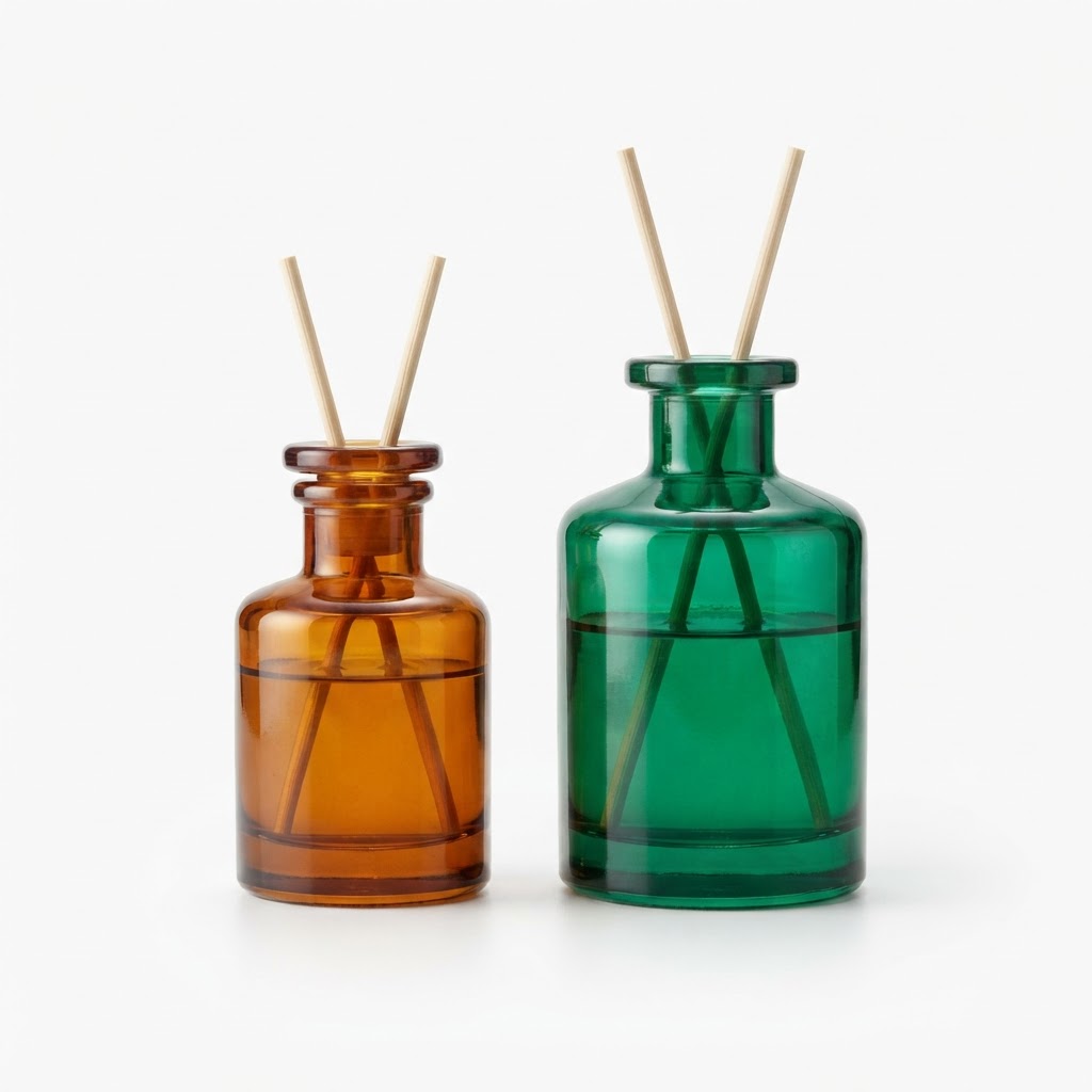 Amber and Green Round Glass Diffuser Bottle Set