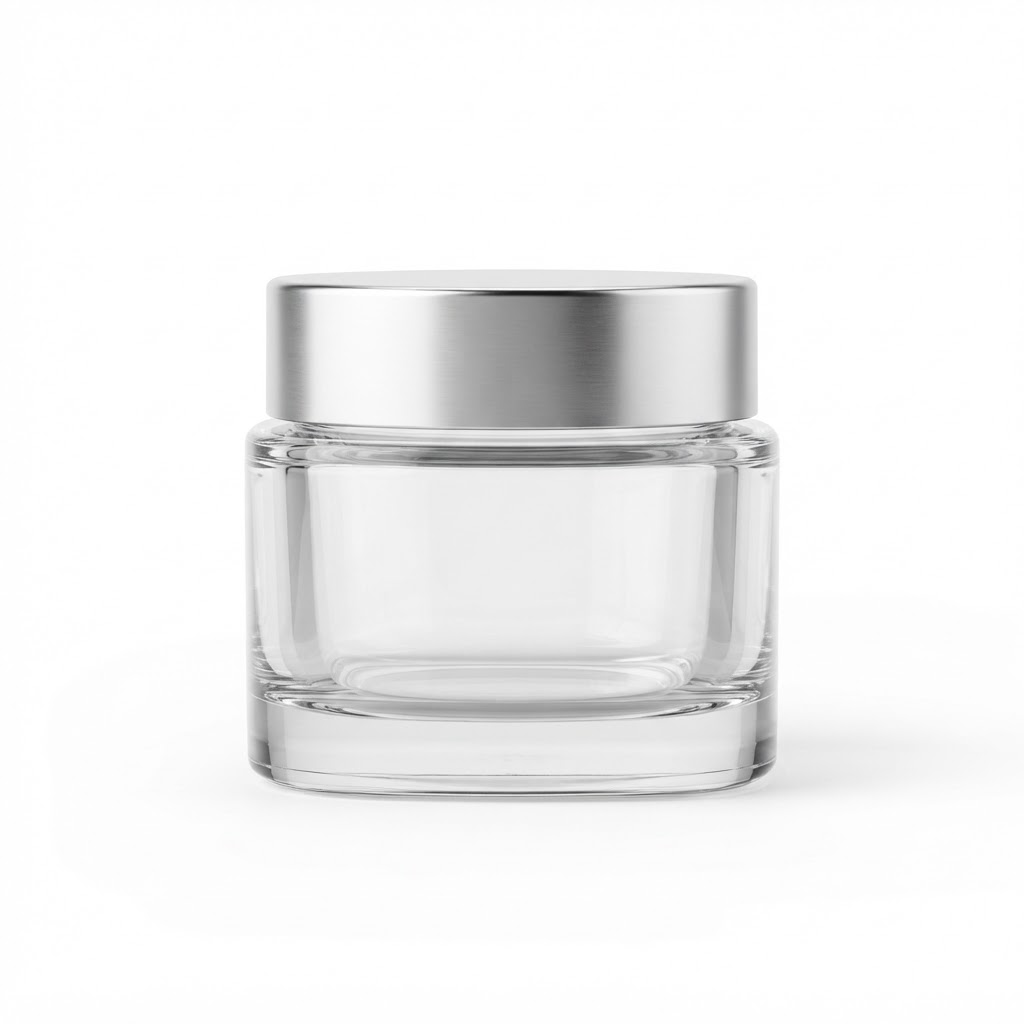 50ml Round Glass Cosmetic Jar with Silver Lid