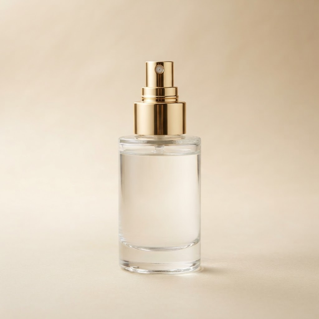 Round Glass Bottle with Gold Fine Mist Sprayer