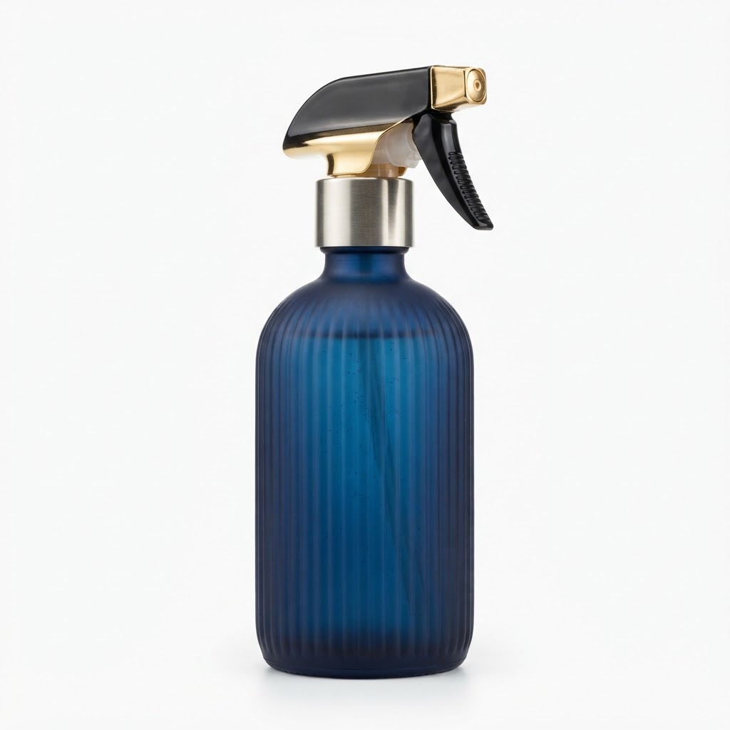 220ml/450ml Blue Ribbed Glass Bottle with Trigger Sprayer