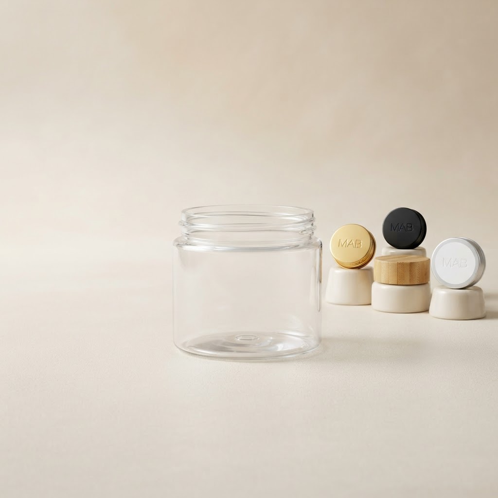 Clear PET Cosmetic Jar with Assorted Lids