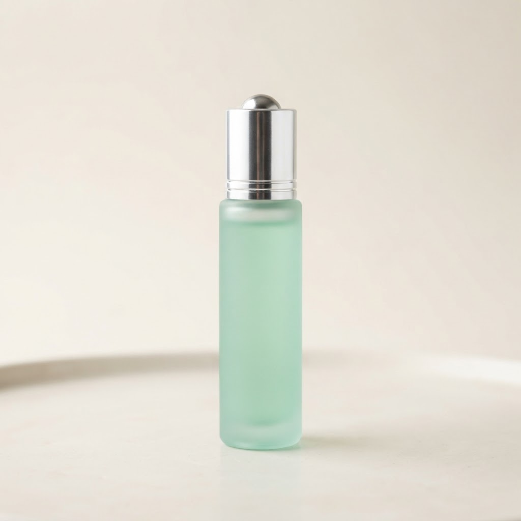 50ml Frosted Mint Green Glass Roll-on Bottle with Silver Cap