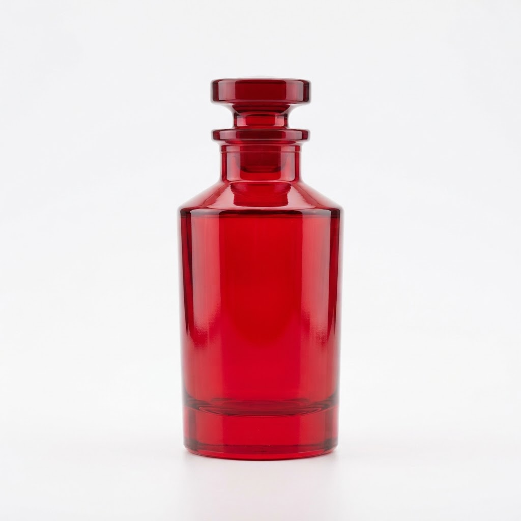 T6621 Ruby Red Glass Perfume Bottle with Red Cap