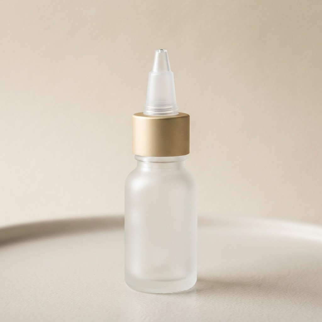 Round Frosted Glass Bottle with Gold Collar and Dropper Tip