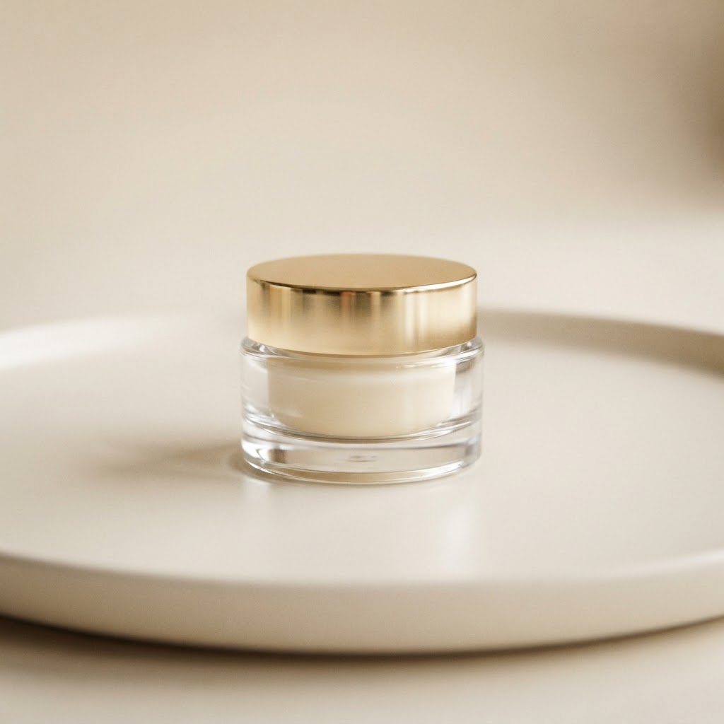Small Round Clear Glass Cosmetic Jar with Gold Lid