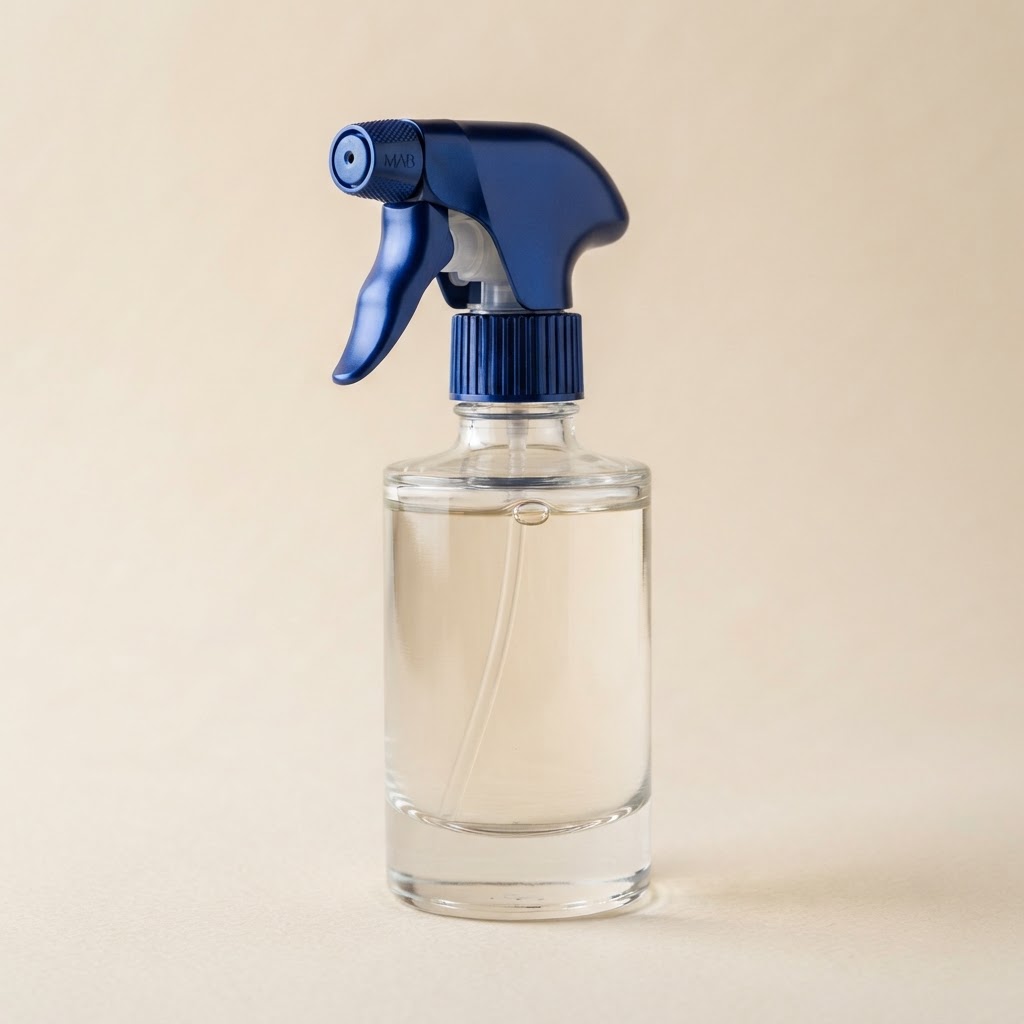 Round Glass Bottle with Blue Trigger Sprayer