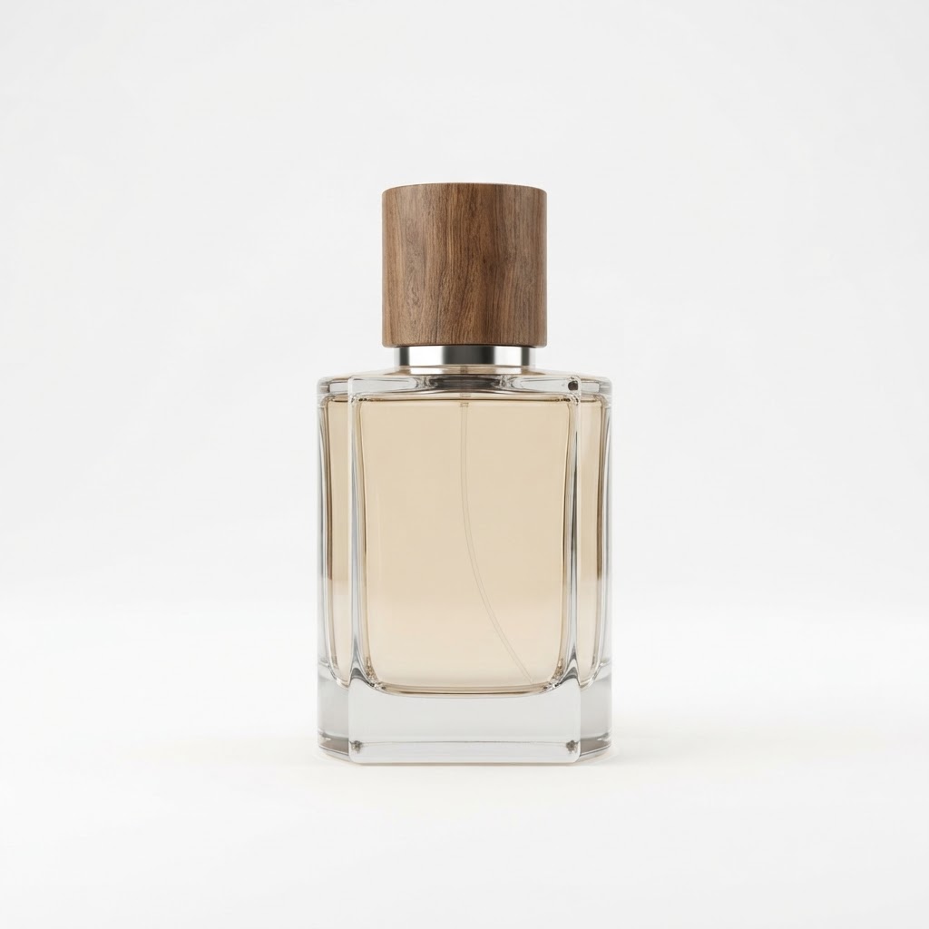 100ml Rectangular Glass Perfume Bottle with Wood-Effect Cap