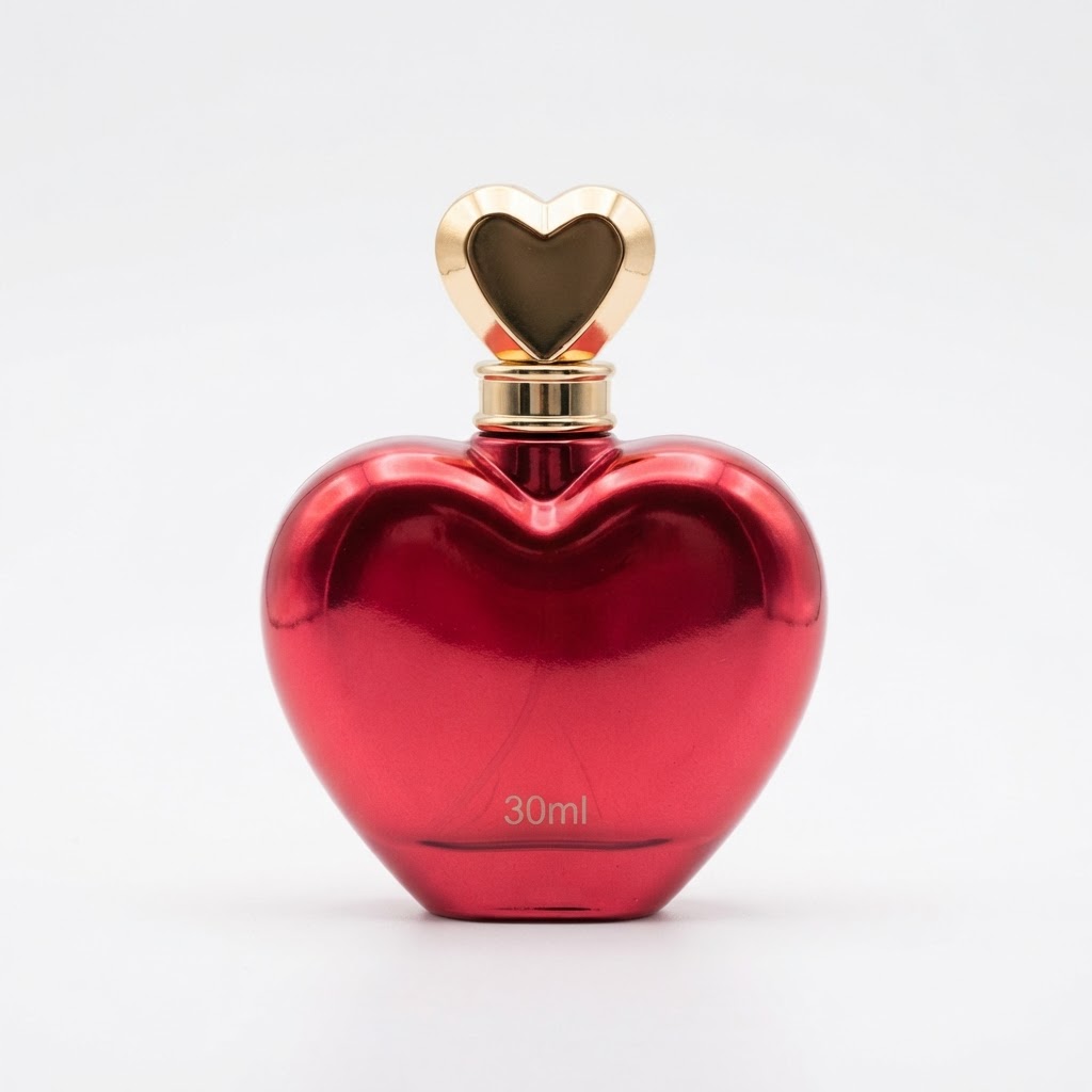 30ml Heart-Shaped Red Glass Perfume Bottle with Heart Cap