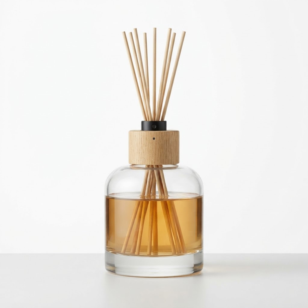 100ml-200ml Round Glass Diffuser Bottle with Wooden Cap and Reeds