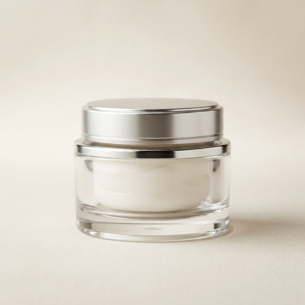 Double-Wall Clear Glass Cosmetic Jar with Silver Metallic Lid