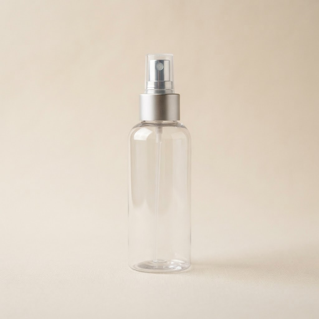 Clear PET Cylindrical Bottle with Silver Fine Mist Sprayer