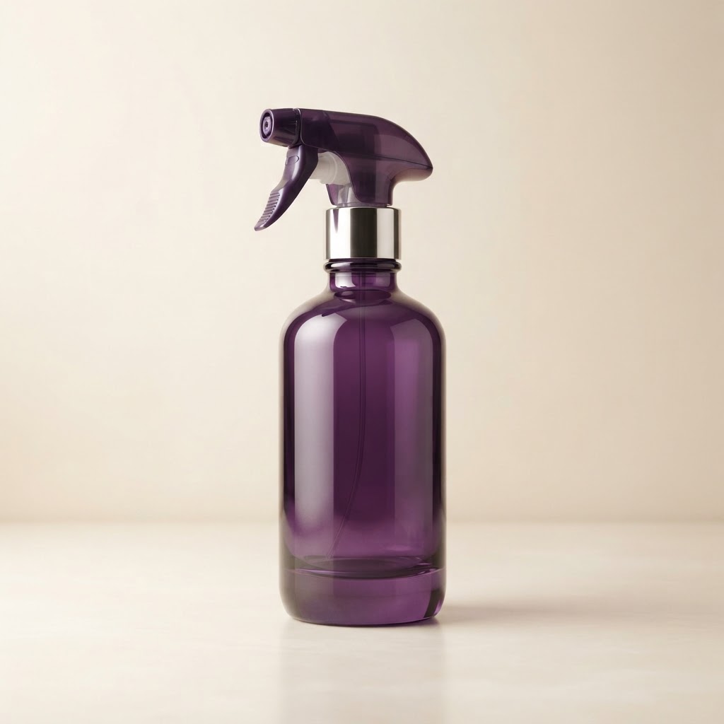 Cylinder Purple PET Bottle with Silver Trigger Sprayer