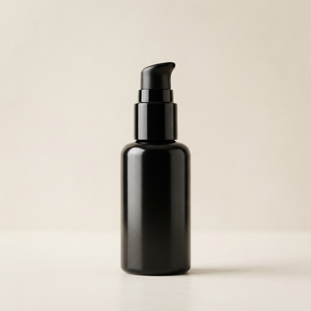 Round Black Glass Bottle with Black Treatment Pump