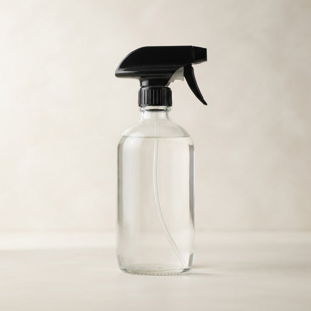 Round Clear Glass Bottle with Black Trigger Sprayer