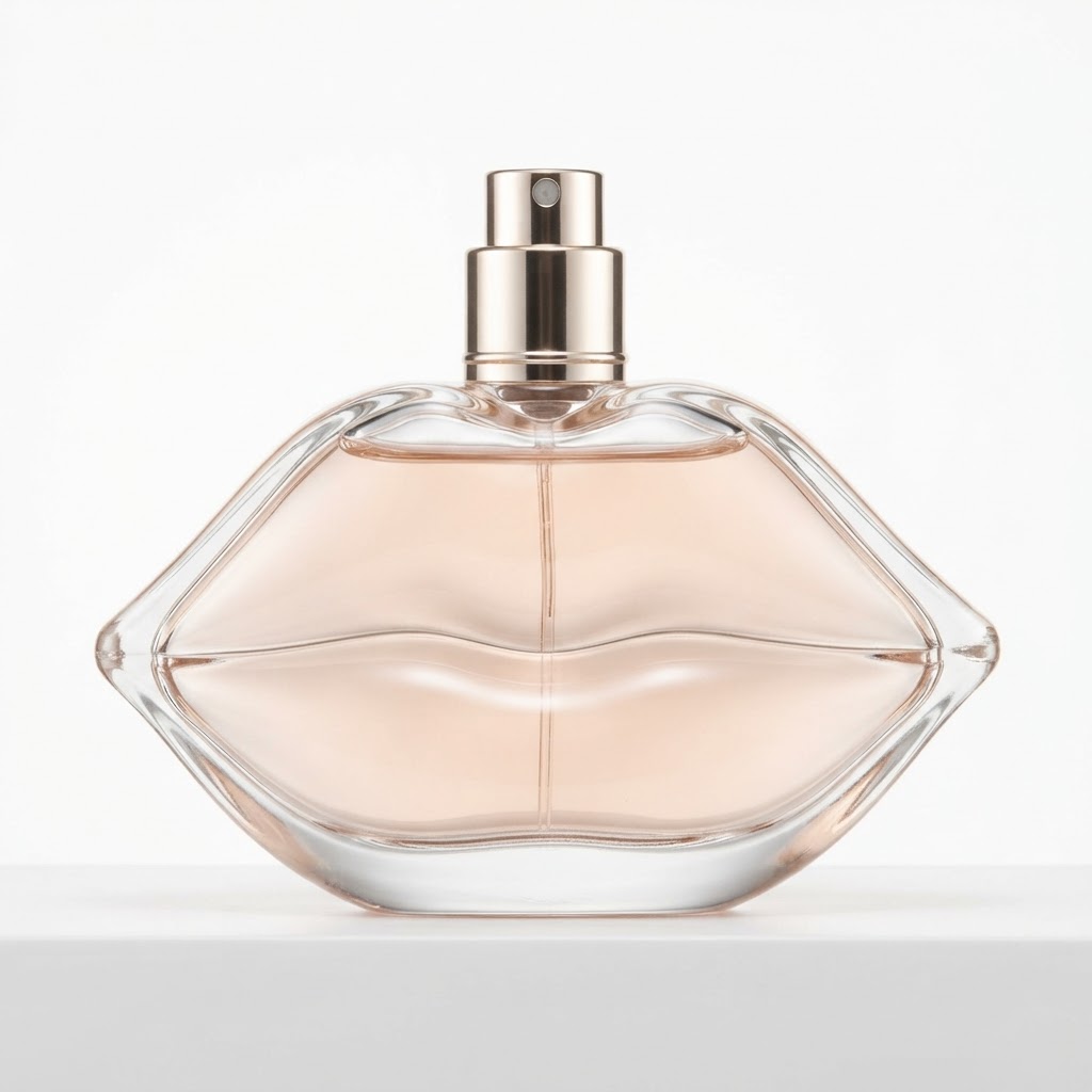 Lip-Shaped Glass Perfume Bottle with Silver Sprayer